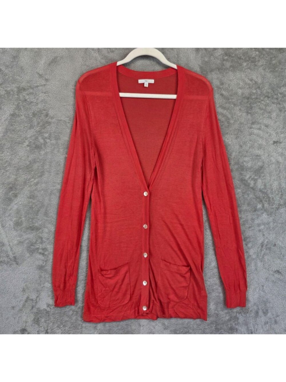 Gap Cardigan Sweater Womens S Coral Lightweight V Neck Sheer Button Pockets
